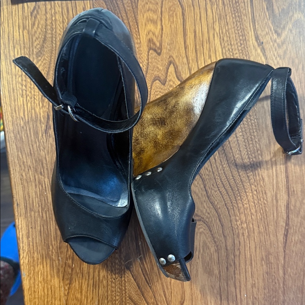 Aldo Black Women's Peep-Toe Wedge Heels